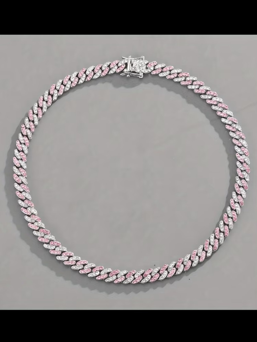 Women's Pink & Silver Cubic Zirconia Cuban Link Necklace - Picture 2 of 8
